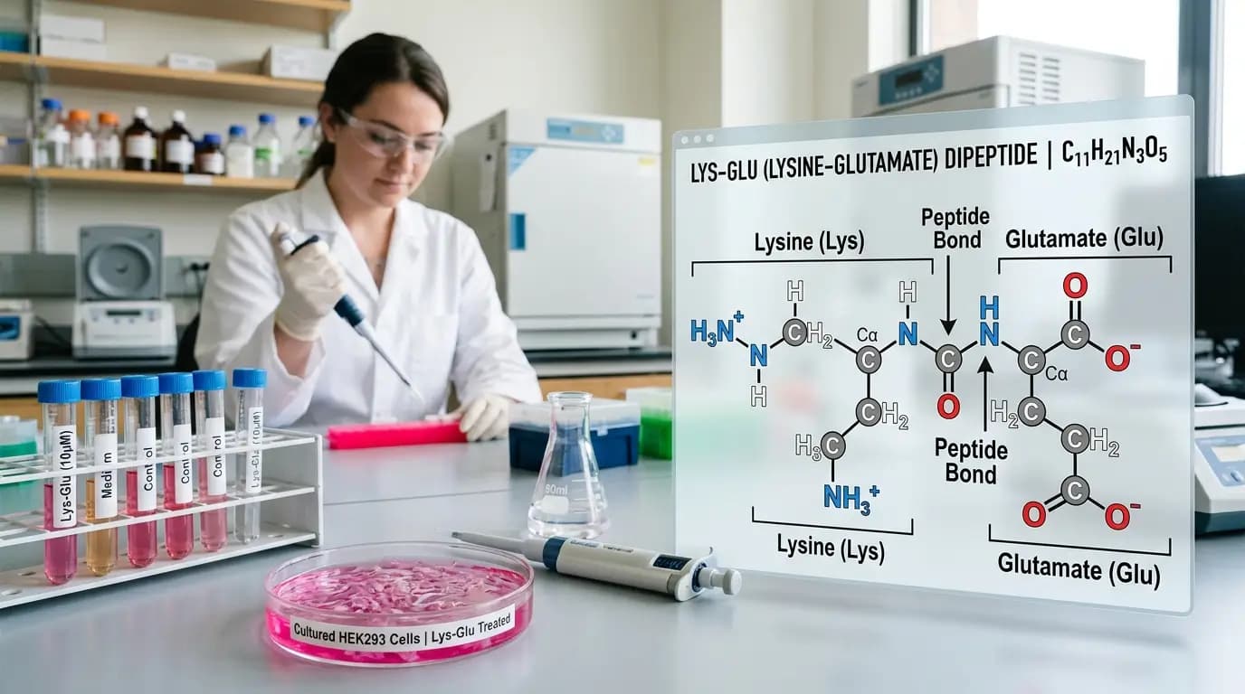 Vilon peptide molecular diagram and cell-culture concept