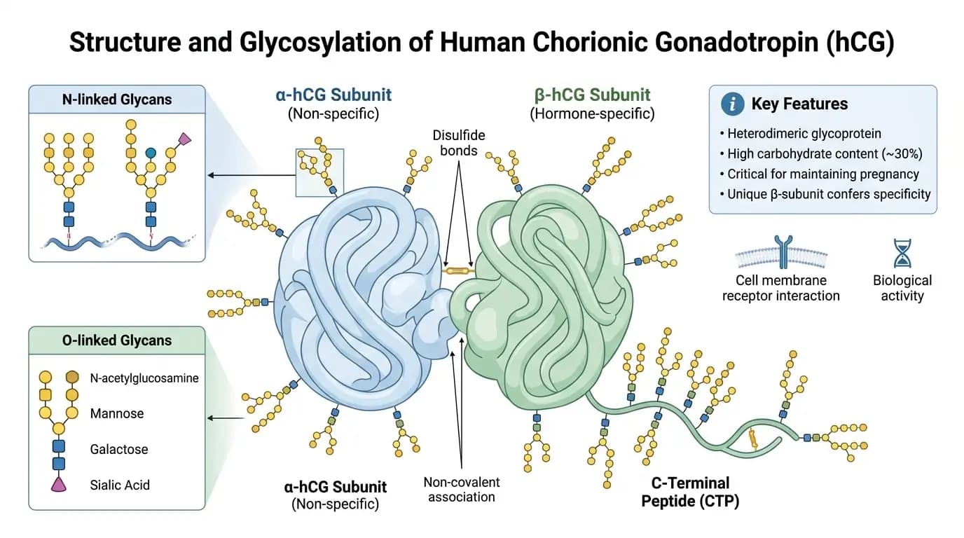 Illustrated HCG peptide molecular overview in a research-focused design