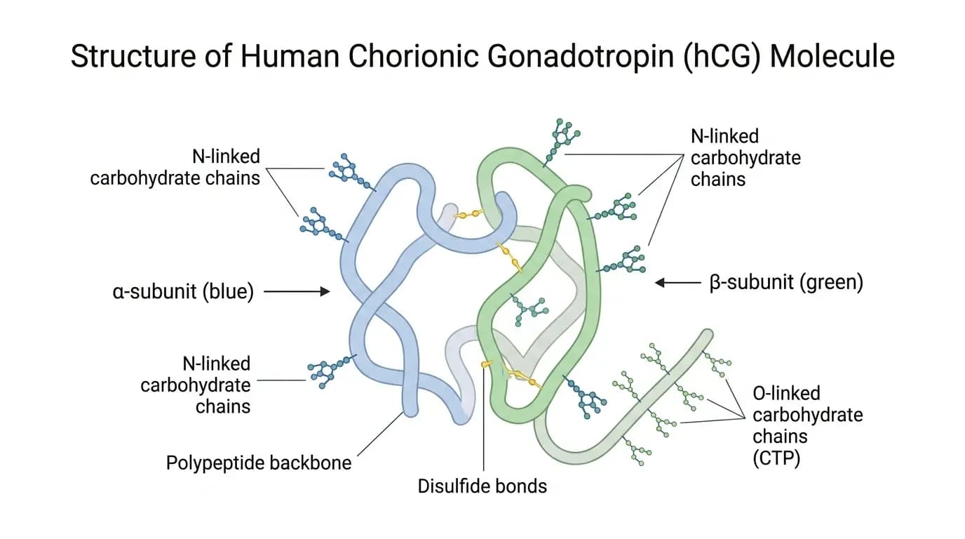 HCG Peptide Structure Illustration Illustrated HCG peptide structure with alpha and beta subunits