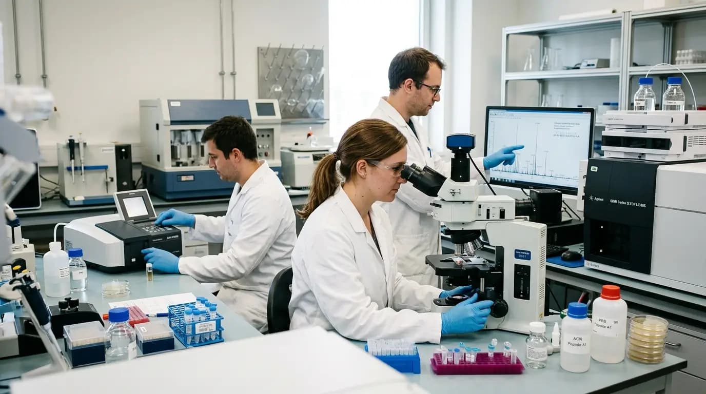 Various scientific instruments used in peptide research involving evolve peptides.