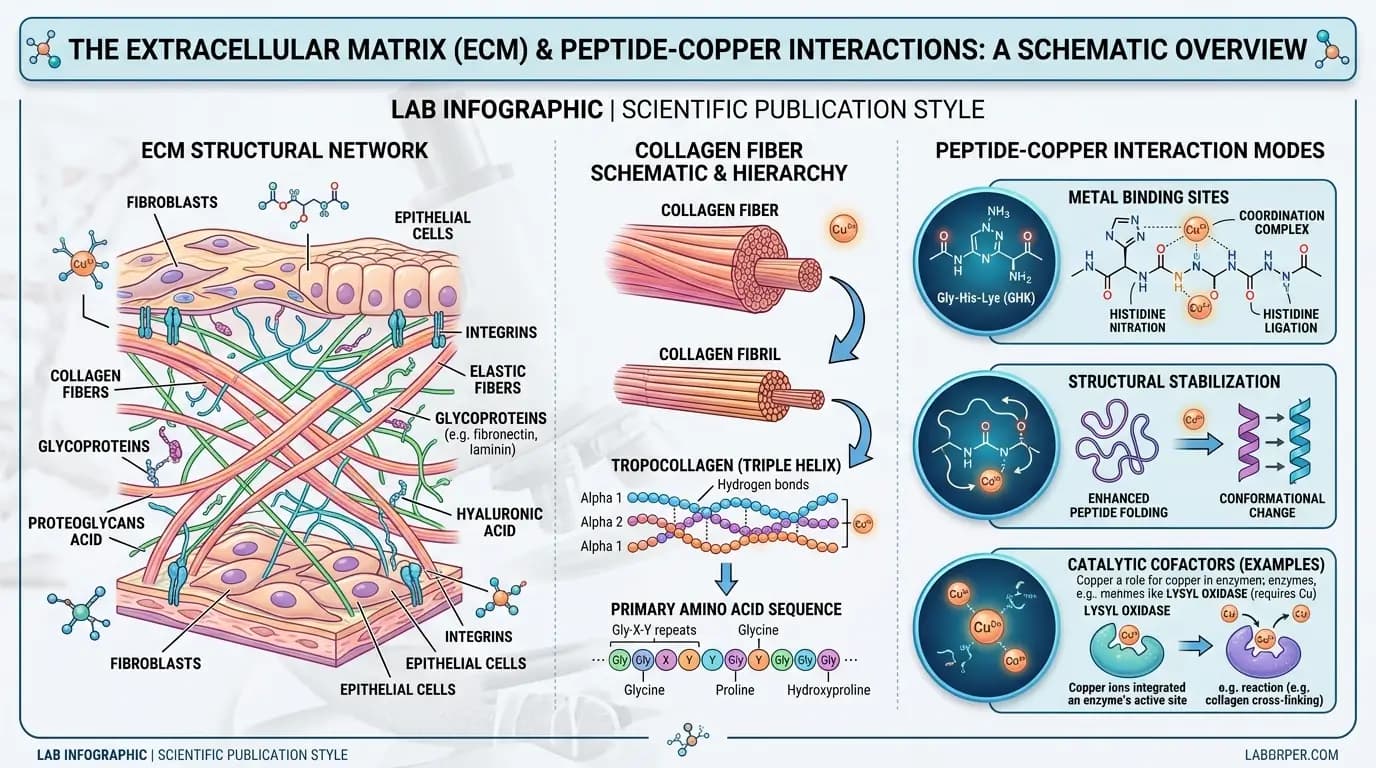 Matrix Biology in GHK-Cu Benefits Research GHK-Cu benefits research image focused on collagen and extracellular matrix laboratory signals