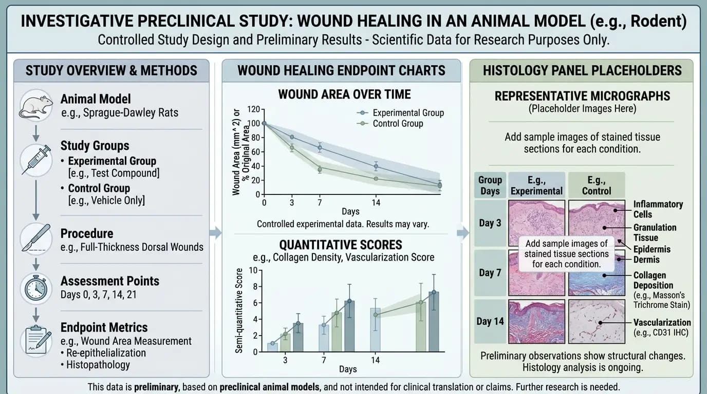 Wound Model Evidence in GHK-Cu Benefits Research GHK-Cu benefits research chart visualizing wound model endpoints and comparative findings