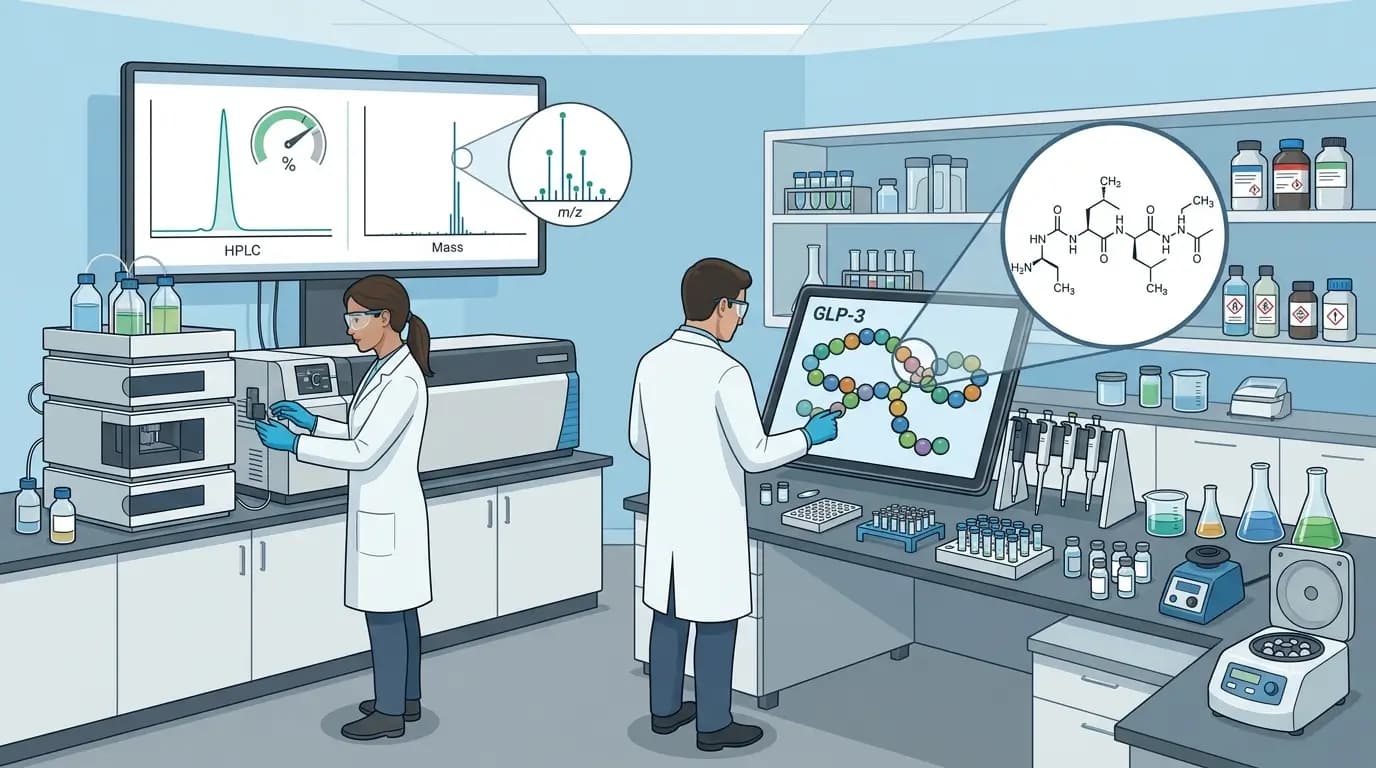GLP-3 peptide molecular weight and purity analysis in a lab. — glp3 peptide