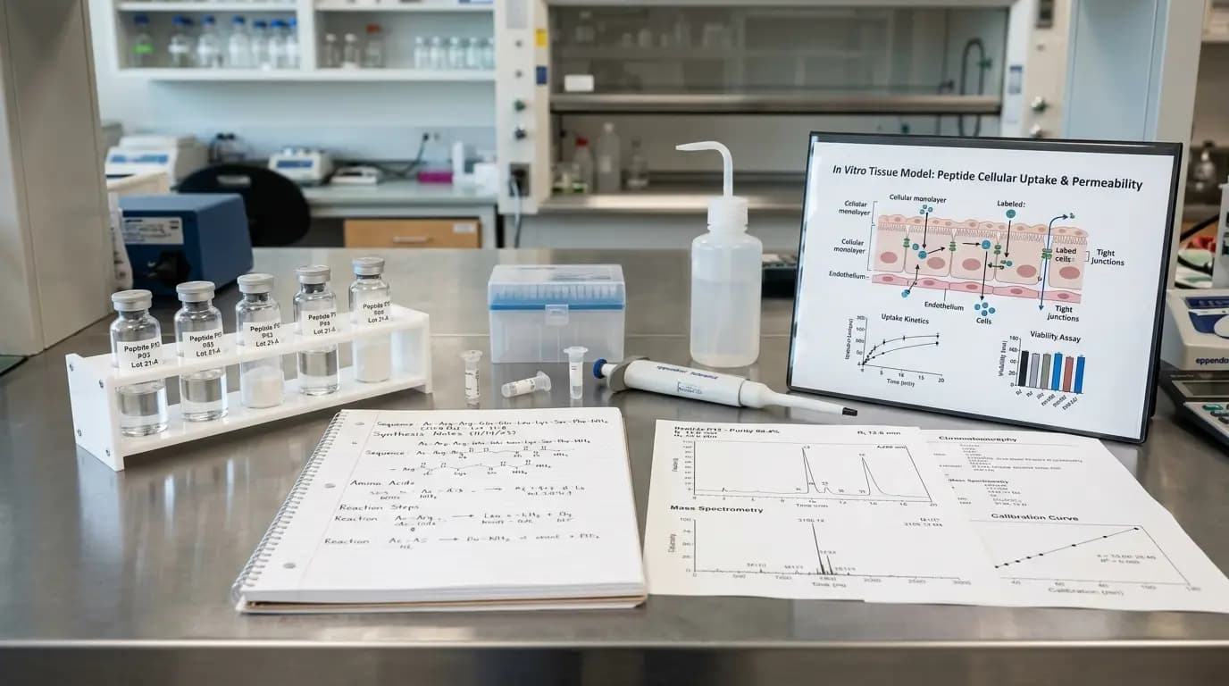 peptides for tissue repair research vials with lab documents