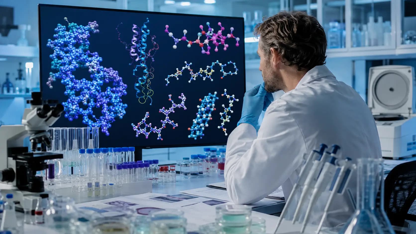 Estructuras y Tipos de Peptidos Una ilustracion que muestra varios peptidos y sus estructuras relacionadas con la investigacion sobre la perdida de peso. para que sirven los peptidos para la perdida de peso