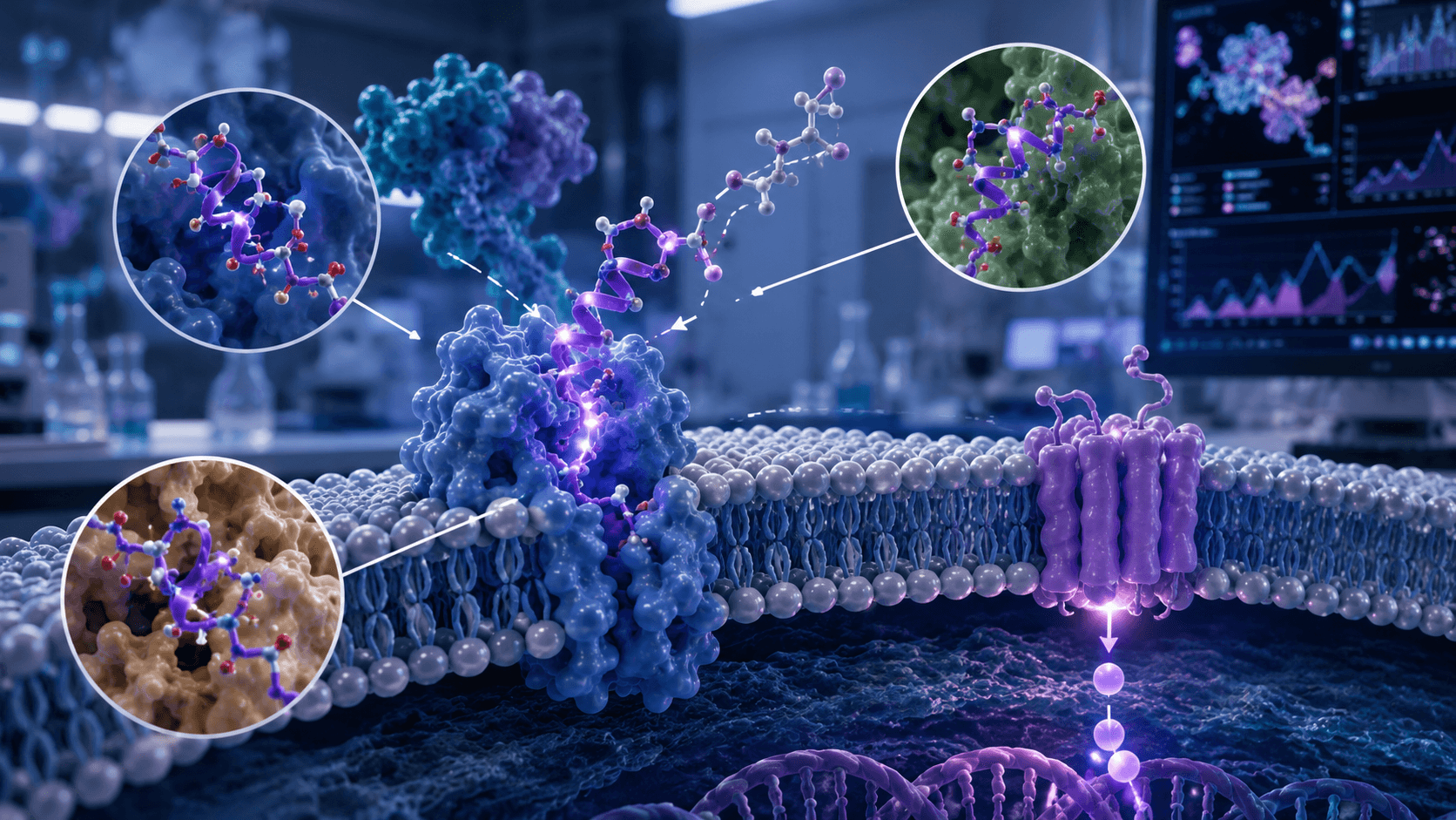 Interaccion Molecular de Peptidos Diagrama que ilustra los mecanismos moleculares de las interacciones de peptidos. para que sirven los peptidos para la perdida de peso